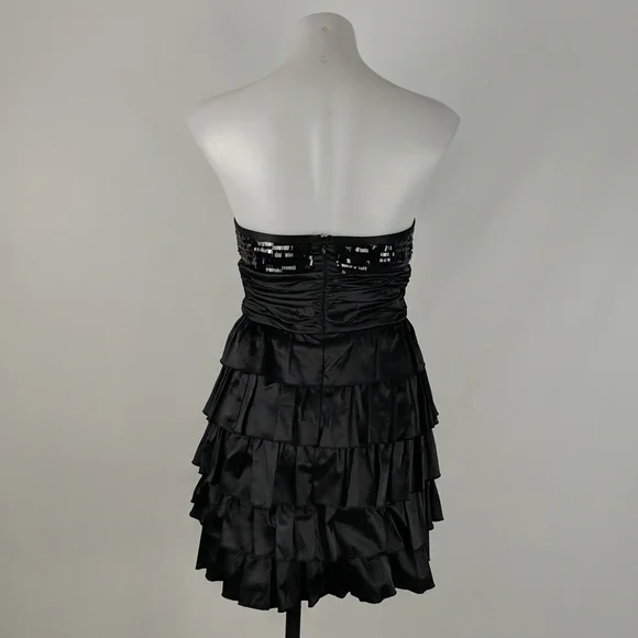 Elle Zeitoune Dress Size 10 Black Sequins Strapless Zip-up Back Layered BNWT - Picture 4 of 9